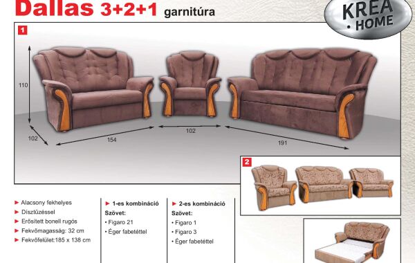 Dallas 3-2-1  erősített rugós ülőgarnitúra